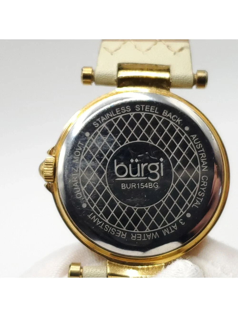 Burgi Quartz Womens Watch 31mm Gold Tone Rhinestone Bezel New Battery